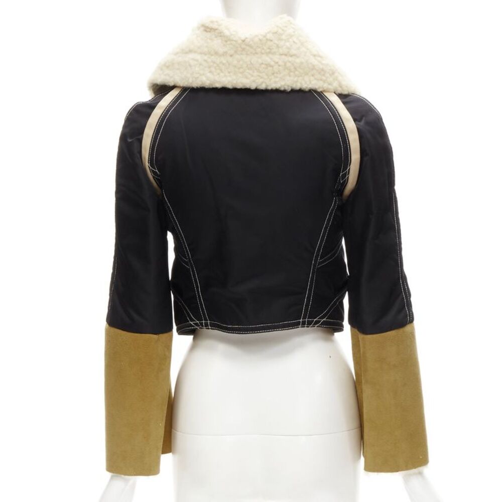 rare DSQUARED2 Vintage Runway brown suede shearling nylon aviator jacket IT40 S - Picture 6 of 8